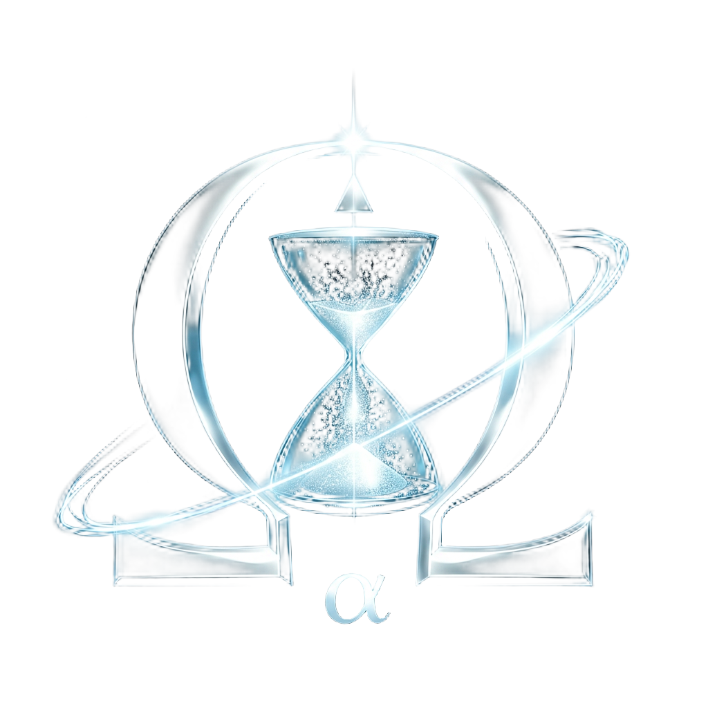 Project Omega emblem: a glowing Omega with an hourglass and orbital ring
